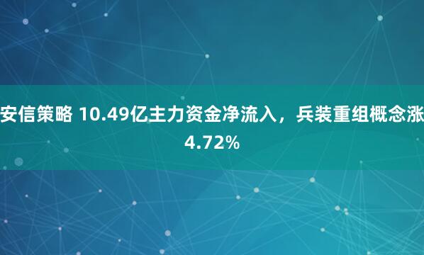 安信策略 10.49亿主力资金净流入，兵装重组概念涨4.72%